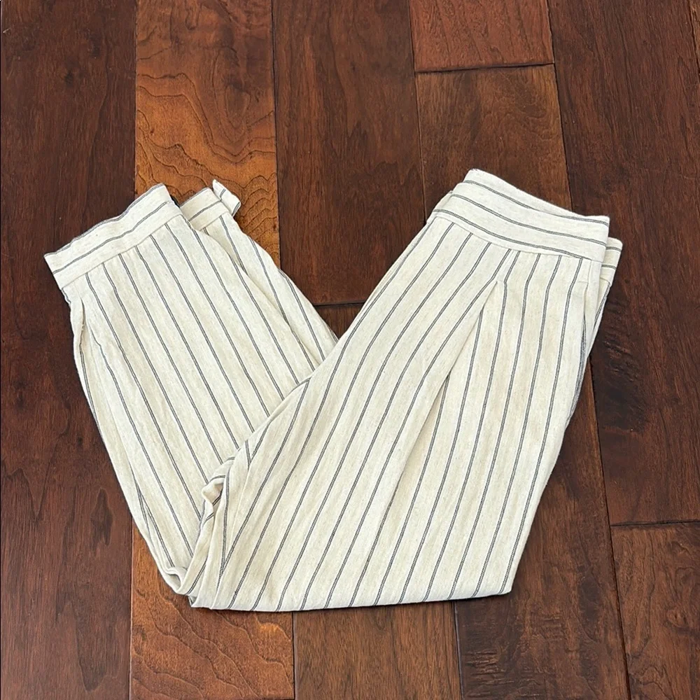 Zara Linen Striped Cream and Black Pants size S